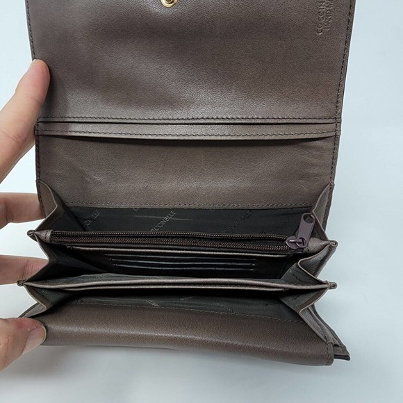 Coccinelle Italy Wallet Taupe Soft Leather Handmade Trifold Designer Snap 7x4" - Picture 4 of 11